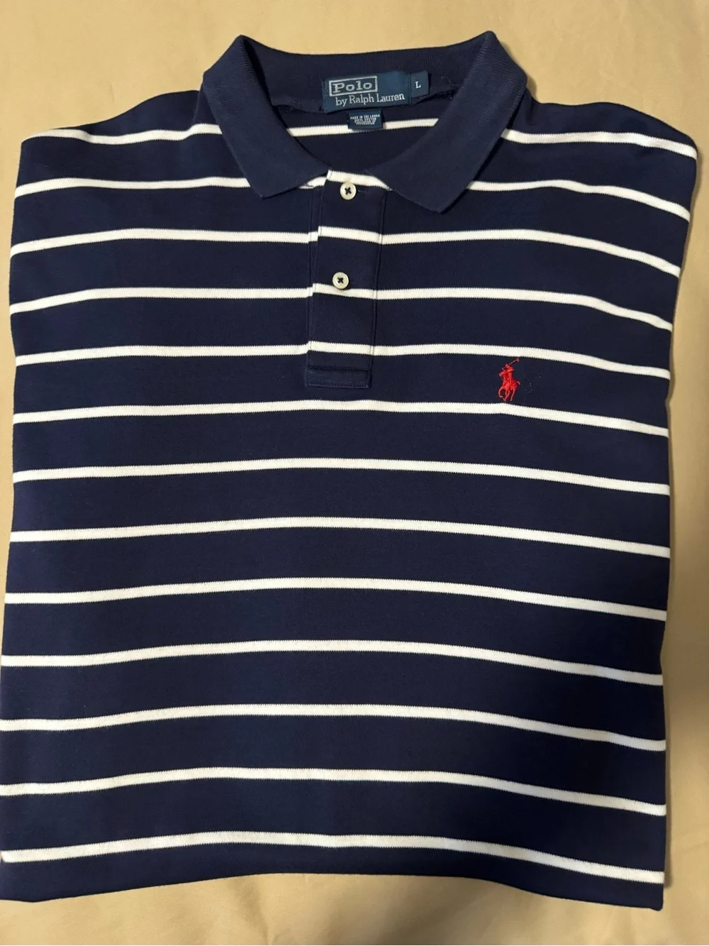 Polo by Ralph Lauren Navy & White Striped Polo with Red Pony